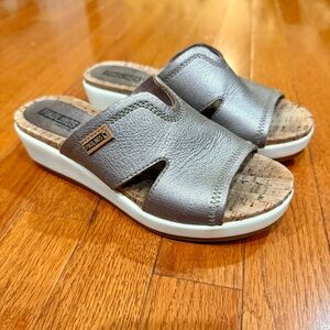 Pikolinos Women’s 35 4-5 Metallic Leather Wedges Slides Sandals Gold Silver Boho